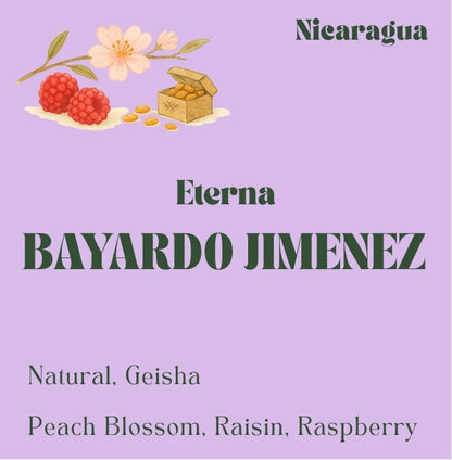 Specialty Geisha coffee beans from Bayardo Jimenez, grown in Mogoton, Nicaragua. Small-batch roasted in Toronto by Origin Hill Coffee Roasters