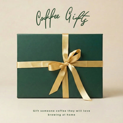 Dark green gift box with gold ribbon - Origin Hill Coffee gifts 4 x 100 g tasting box